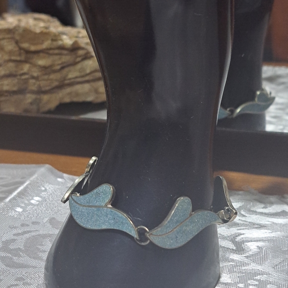 Vintage Taxco ER Sterling Crushed Denim Lapis Panel Link Bracelet 7.75" - Picture 7 of 13